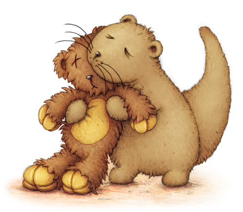 Otter hugging teddy